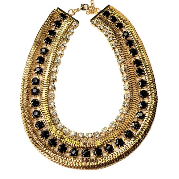 Gold and Black Choker Necklace BRIDAL Necklace - Picture 8 of 10